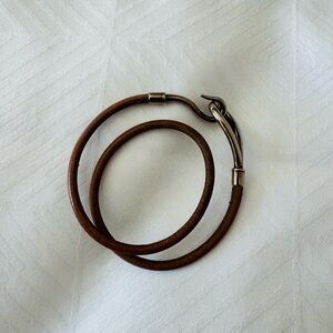 Hermes Leather Brown,Silver Wrap Bracelet